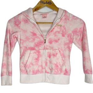 Juicy Couture Kids Pink White Tie Dye Y2K Velour Zip Up Track Jacket Girl Size 6